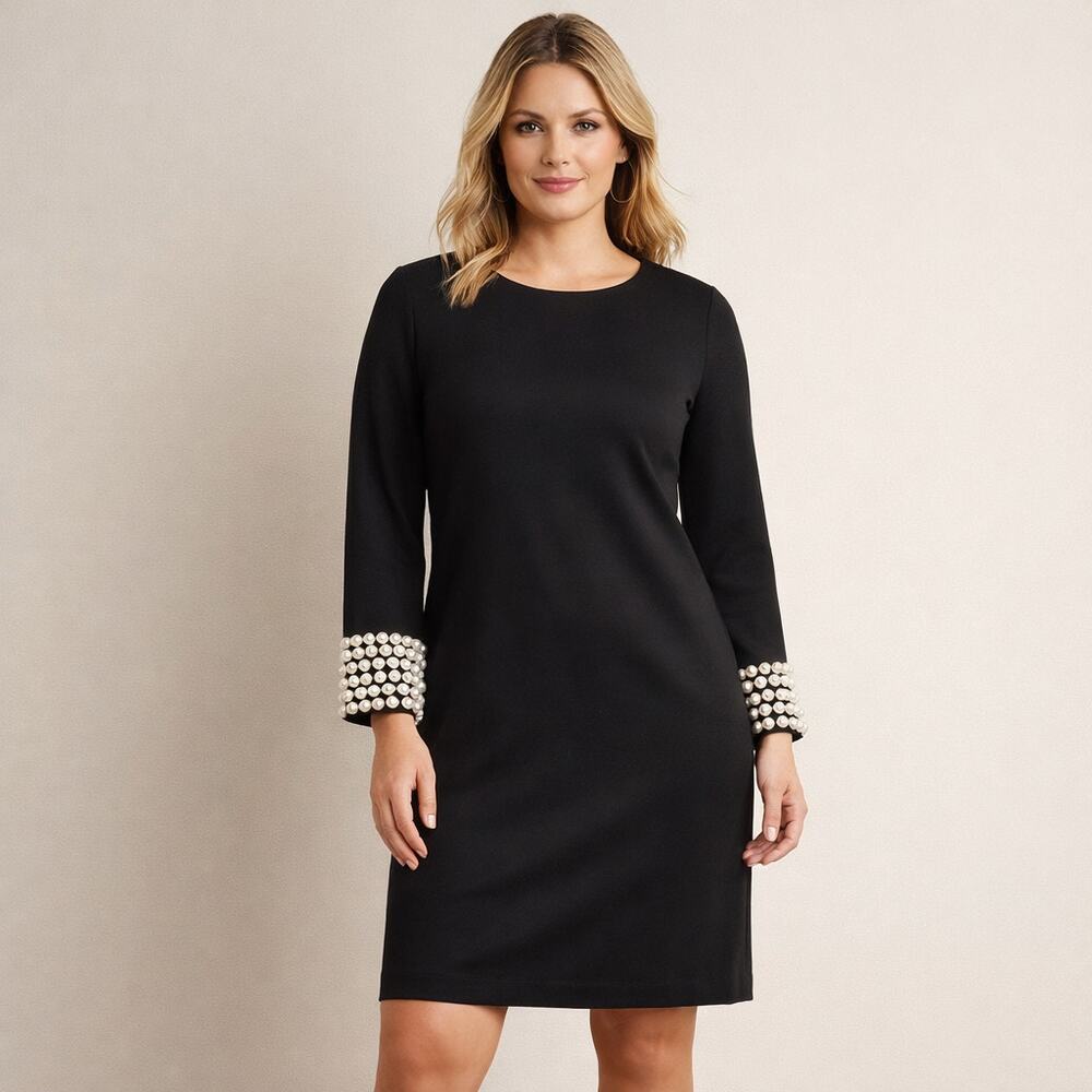 ELOQUII Pearl Beaded Cuff Black Dress  Size 14 NWT